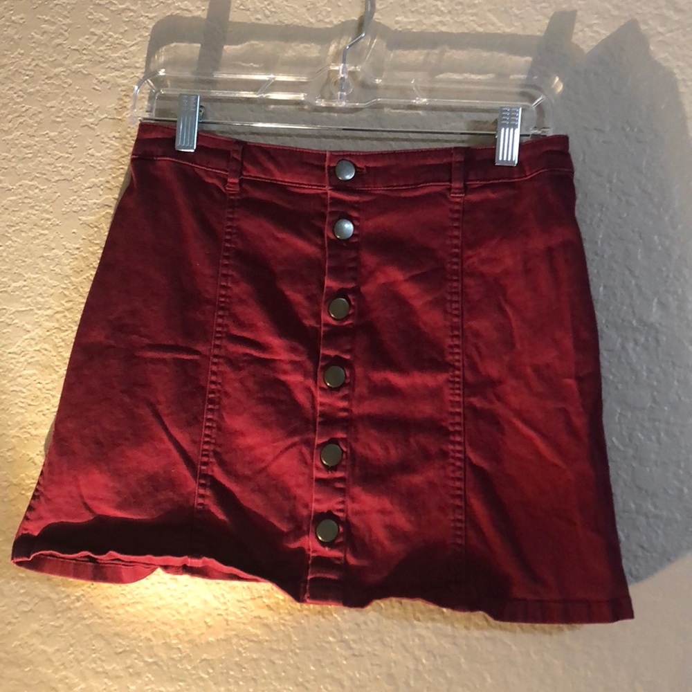 High Waisted Maroon Button Up Skirt